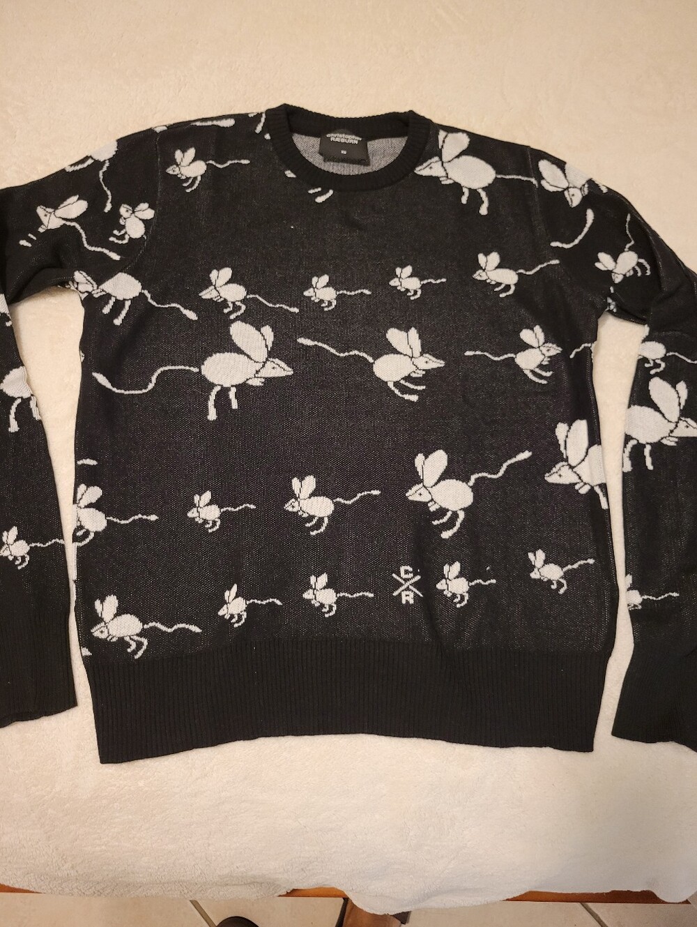 Christopher Raeburn Black Crewneck Sweater with White Mouse Motif sixe XS